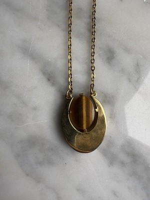 Vintage geometric gold tone 1960s 1970 Tiger Eye pendant necklace Tom Ford Style