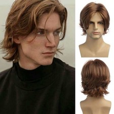 Men's 10in Natural Brown Short Wig Full Cosplay Heat Resistant Synthetic Party
