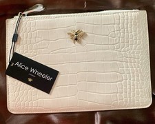 Alice Wheeler London Bee Luxury Cream Croc Pouch Bag Brand New