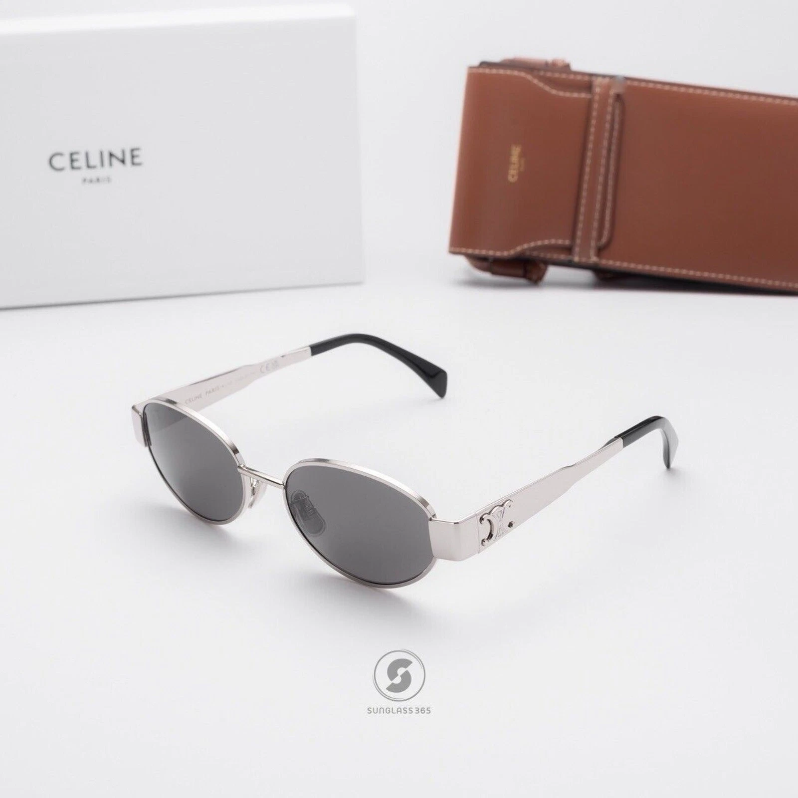 Celine — Celine CL40235U 16A Triomphe Metal Sunglasses Silver Frame Grey Lens Authentic