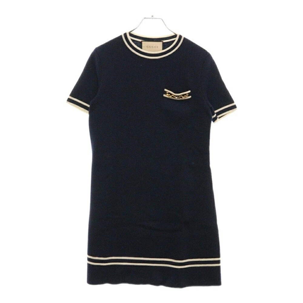 Gucci Gg Chaîne Décoration Câble Tricot Robe Bleu Marine 658350 Xkbvo Couleur R10_0404