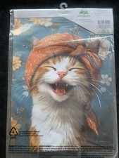 Evergreen Garden Flag Double Sided "Christine The Joyful Cat" Smiling Cat-New