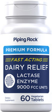 Fast Acting Dairy Relief Lactase Enzyme  60 Tablets  9000 FCC  by Piping Rock