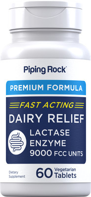 Fast Acting Dairy Relief Lactase Enzyme | 60 Tablets | 9000 FCC | by Piping Rock