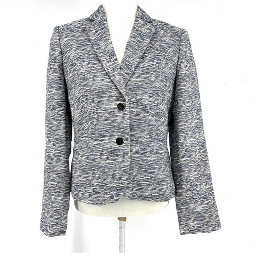 Calvin Klein Women's 8 Blue Textured Short Single Breasted Lined Blazer Jacket - Picture 1 of 6