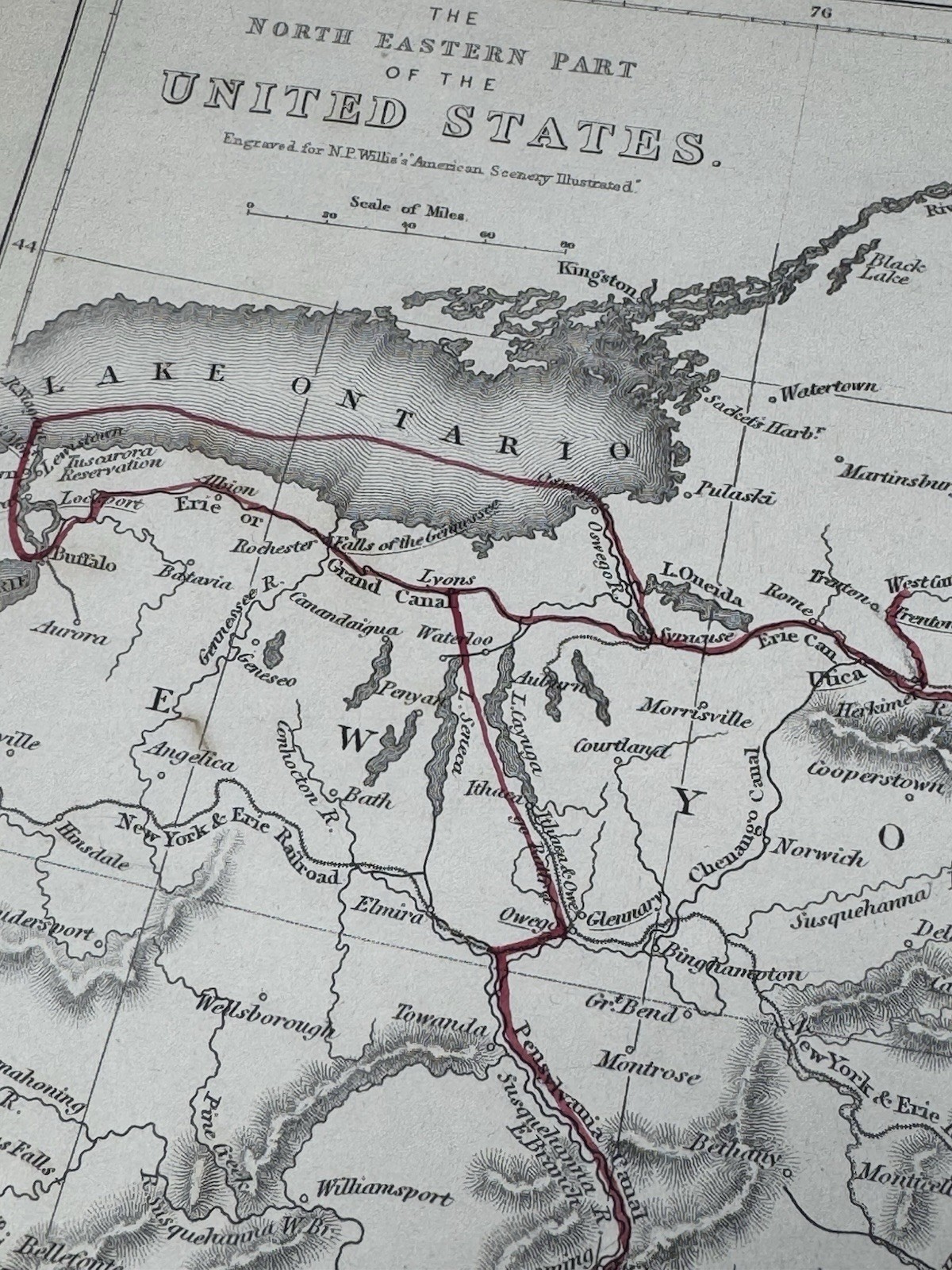 1840 Map, North Eastern Part of U.S. RAILROAD ROUTES Drawn & Engraved W. Hughes