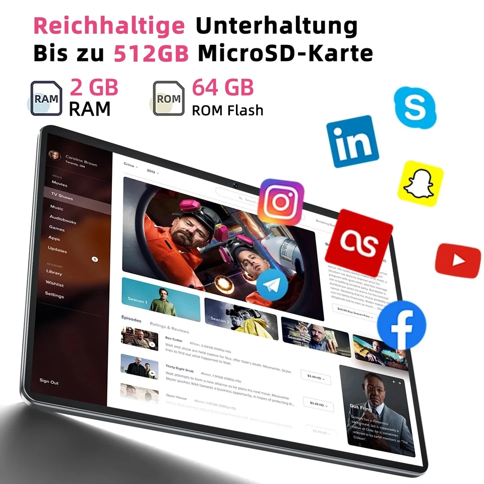 SGIN 10,1 Zoll Tablet Android 12 2GB RAM 32GB ROM TF Expand 5000mAh Quad-Core - Bild 2 von 4