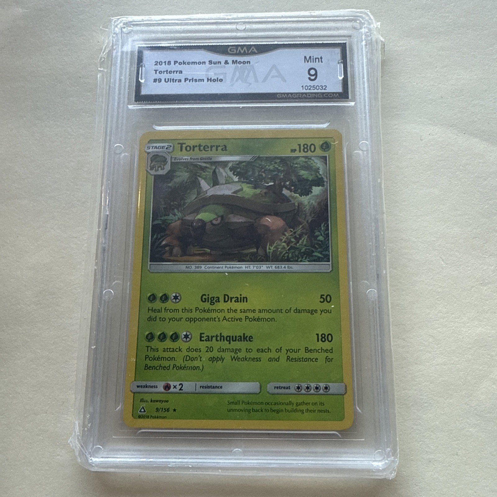 2018 Pokemon Sun Moon Torterra Ultra Prism Holo GMA 9
