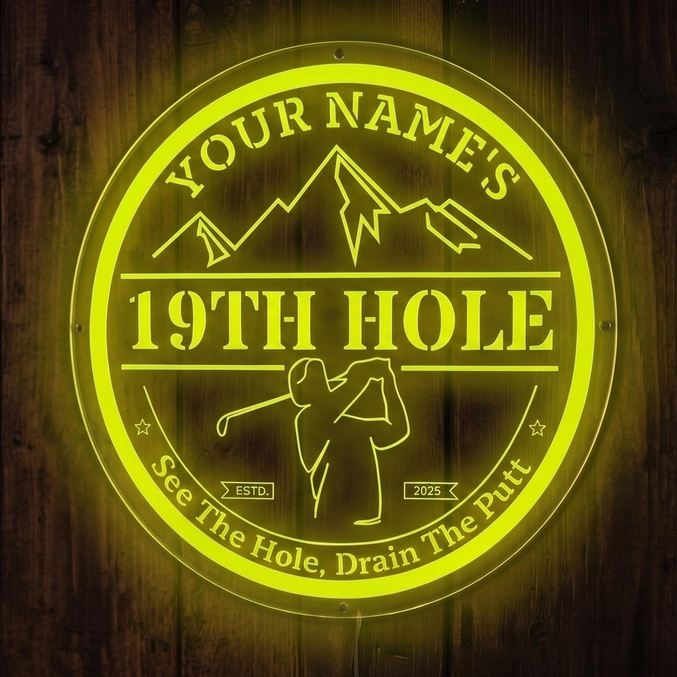 Personalized 19th Hole Golf Bar Sign - LED Color Changing Acrylic Wall ...