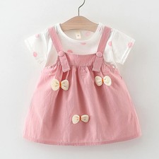 New Baby Girl Dress Cartoon Bow Suspenders Casual Dress Summer Princess Birthday
