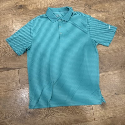 Nike Golf Tour Preformance Polo Shirt Mens Sz L Teal Stripe Dri-Fit Short Sleeve