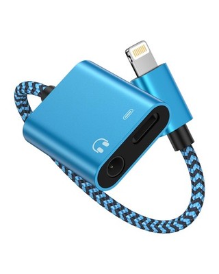 iPhone Headphone Adapter with Charge 2-in-1 Lightning to 3.5mm Female Blue 