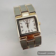 Geneva Quartz Womens Watch White Dial Gold Gray Bangle Bracelet Dress 513070