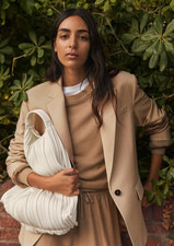 NWT MANGO MNG TAN STRUCTURED ONE BUTTON OVERSIZED SUIT BLAZER SZ 34 US 2