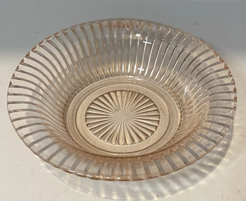 Vintage Anchor Hocking Pink Queen Mary Vertical Ribbed Cereal Bowl 6"