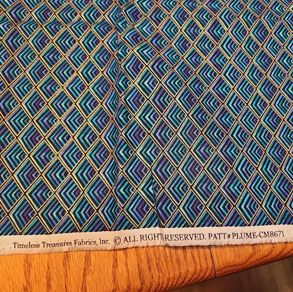 Синий и золотой треугольный узор, вечные сокровища 100% хлопок 1 ярд - Изображение 4 из 4