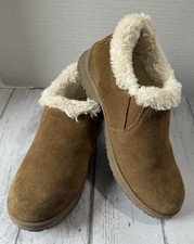 Minnetonka Womens Brown Suede Faux Fur Clog Comfort Slippers Size 6