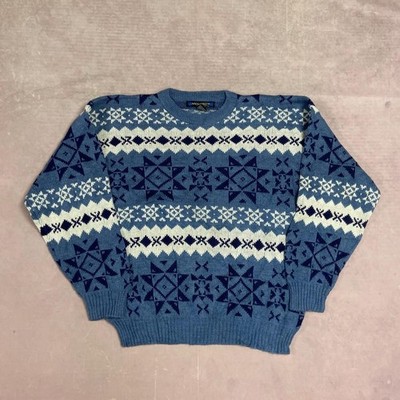 Vintage Knitted Jumper Abstract Patterned Grandad Knit Sweater Men's L