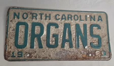 1969 ORGANS North Carolina Vanity License Plate Hearse