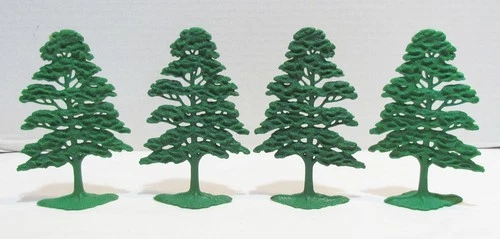 MARX PLAYSET VINTAGE LOT 4 GREEN PLASTIC "A" TREES BLUE & GRAY ALAMO APACHE 60's