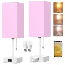 Table Lamp for Bedroom set of 2,3-Color Bedside Lamps with 15inch White-pink