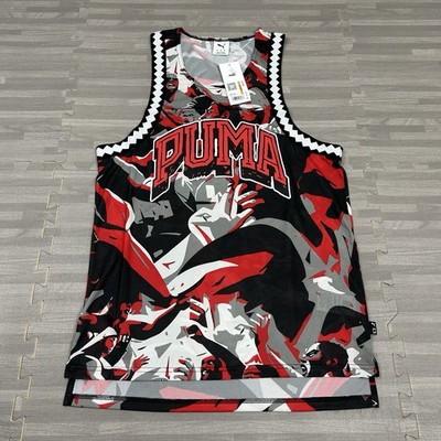 Puma Rival Rage AOP Mesh Basketball Tank Jersey Mens Size Small 685449 Red $40