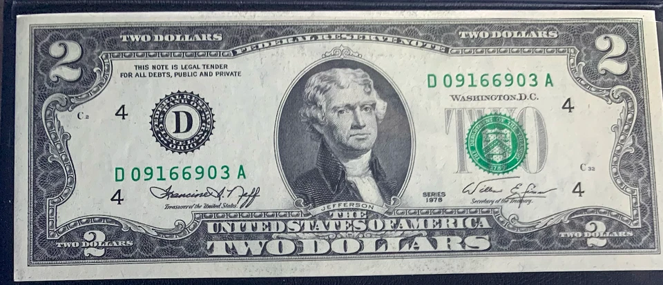 1976 $2 U.S. Federal Reserve Note • Cleveland D • UNC • Bicentennial Note - Image 2 of 4