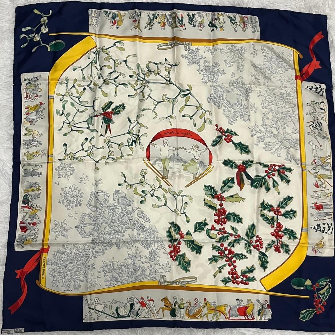 HERMES Carre 90 Silk 100% Scarf Multicolor Neige d’Antan Authentic G12111644