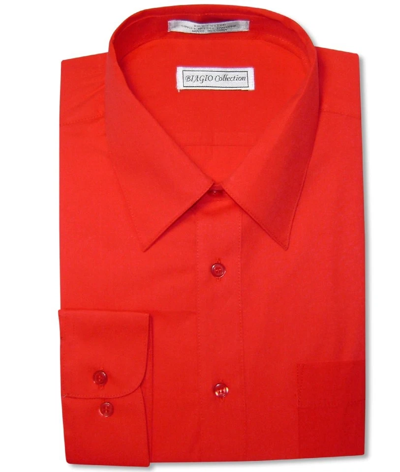 Biagio Mens 100% COTTON Solid RED Color Dress Shirt sz 17 32/33 - Image 2 of 4