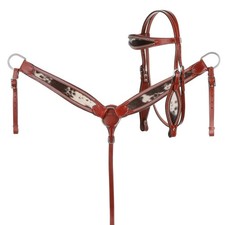 Showman Medium Oil Leather Hair-On Cowhide Headstall  Breast Collar Set