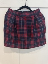 Lands End Skort Skirt Womens Sz 4 Red Plaid Pleated Pockets Uniform Preppy