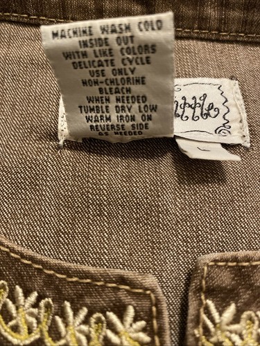 Live A Little Sz L Brown Denim Jacket Boho Western Embroidery Stretch - Picture 11 of 11