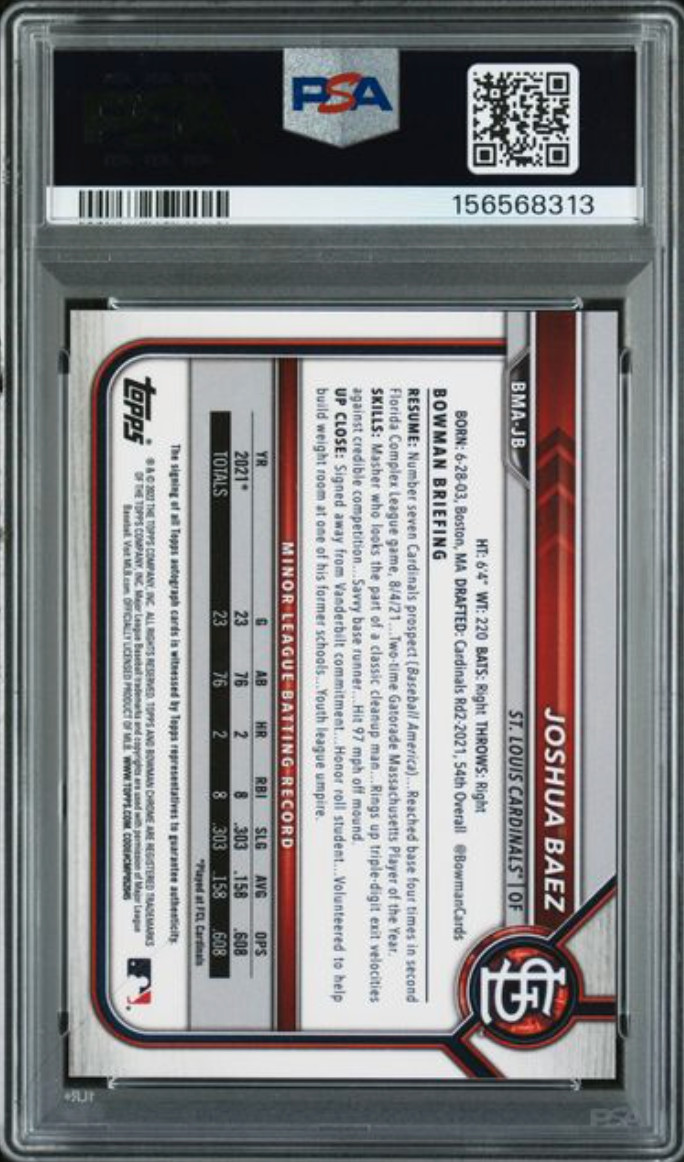 2022 Bowman Mega Box Mojo Auto Joshua Baez RC Orange /25 BMA-JB PSA 9 MLB RECORD view 2