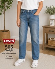 Levi's 505 Boys Size 14 Reg Jeans 27 x 27 Straight Leg 100% Cotton Medium Wash