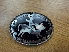 Black Silver Tone Bull Rider Belt Buckle