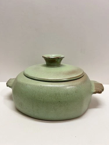 Vintage Frankoma Pottery Plainsman Prairie Green Covered Casserole Medium