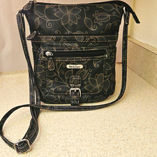 MultiSac Black Floral Crossbody Bag Adjustable Strap Zip Closure Pockets Lined