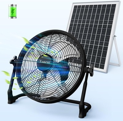 14'' Portable Battery Operated Solar Fan, Rechargeable Floor Fan, Hi-Velocity Cor