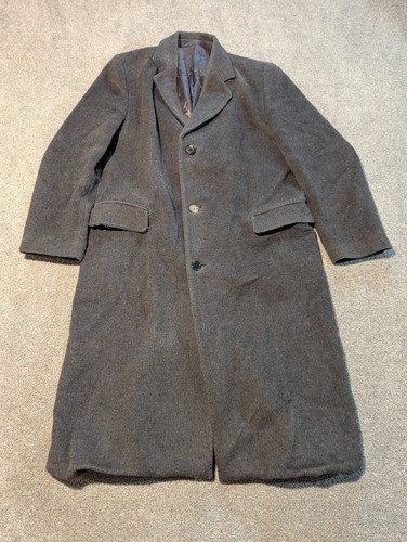 Holt Renfrew Trench Coat Mens 40 Gray Vintage Wool Cashmere Blend England Made - Picture 1 of 9