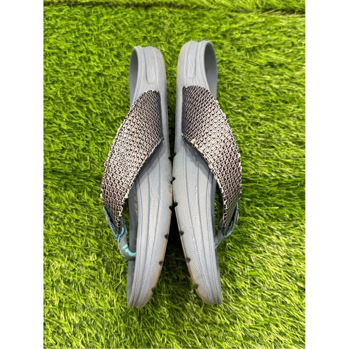Tony Little Health Sandals Cheeks Faux Snake Skin Thong Flip Flop Bandals Blue 8 View 2
