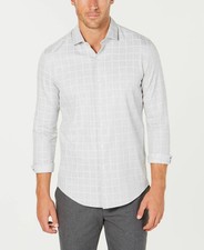 Tasso Elba Men'S Fit Gray White Cotton Long-Sleeve Button Dress Shirt Size XL