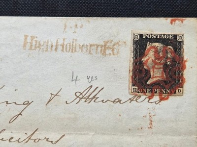 1840 GB QV 1d Penny black 4 margins plate 4 on cover/piece ? | eBay