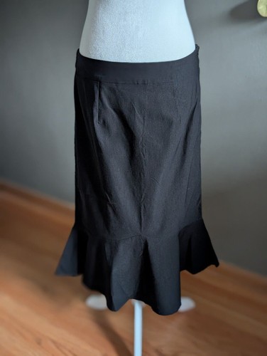 NWT Kate Kasin Size XL Black High Waist Mermaid Trumpet Ruffle Hem Midi Skirt