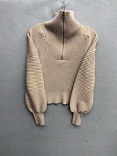 Varley Reid Half Zip Knit Sweater Womens Medium Brown Ribbed Pullover Top XS