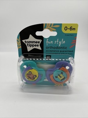 Tommee Tippee Orthodontic Fun Style Pacifiers 2 Pack 0-6 Month Safari Animals
