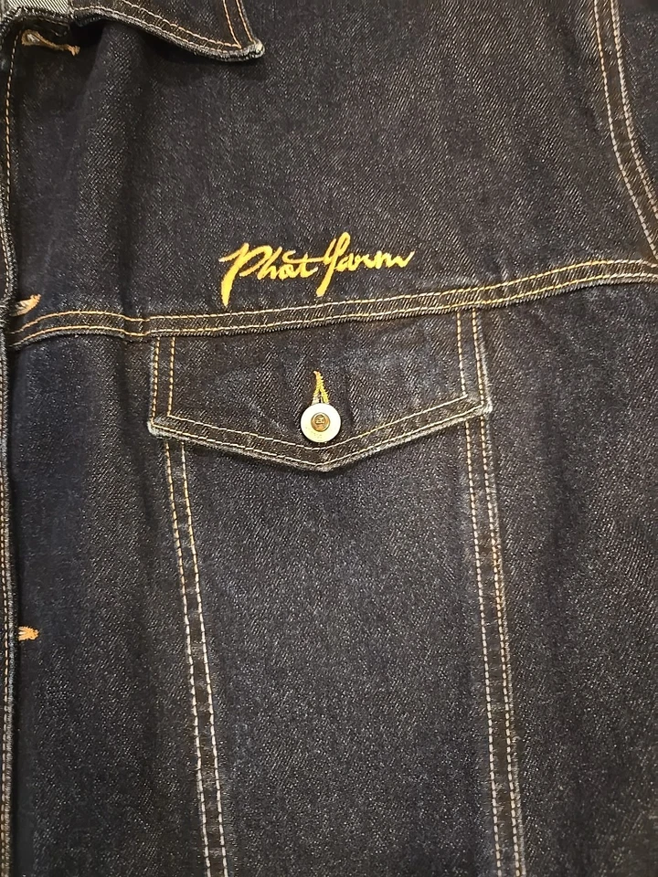 Chaqueta De Colección Phat Farm Hombres 3XL Azul Denim BULL Jean Street Hip Hop Trucker Y2K Foto 3 de 4