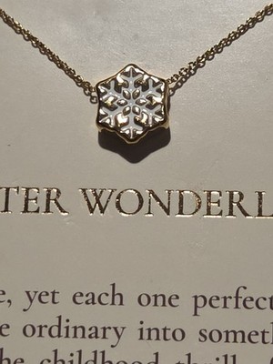 Tiny Tags 14K Plated Gold Necklace Winter Wonderland Y2k Snowflake White Enamel