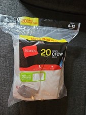 NEW  Hanes Men's Lightweight Comfort Super Value Crew Socks 20pk - White - 6-12