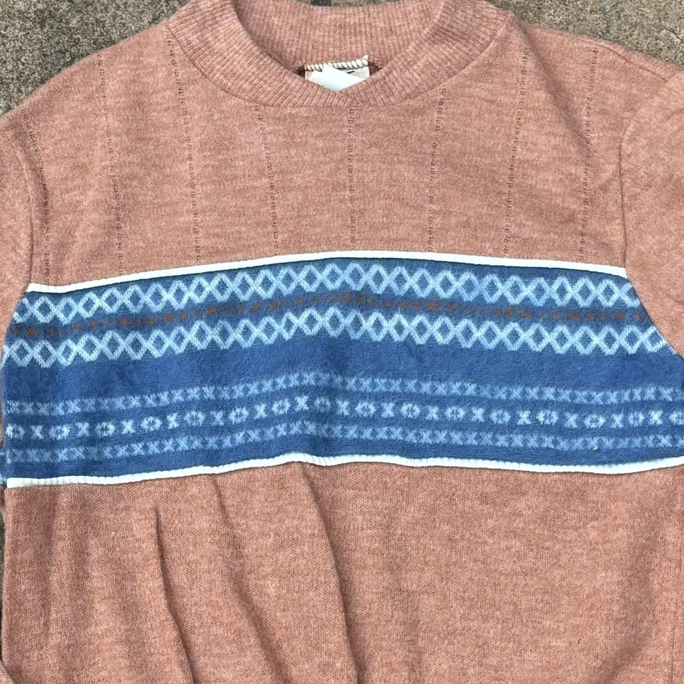 VTG 80s V Jr. Pullover Sweater Top Pink Blue Fair Isle Print Soft Knit USA M NOS - Image 3 of 4