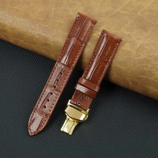 Brown Leather Watch Band Real Crocodile Watch Strap Men Deployment Clasp Buckle